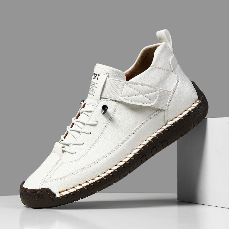 Herren Ledernachahmender Freizeit‑Sneaker mit Klettriemen, Mokassinnaht & profilierter Gummisohle Drune