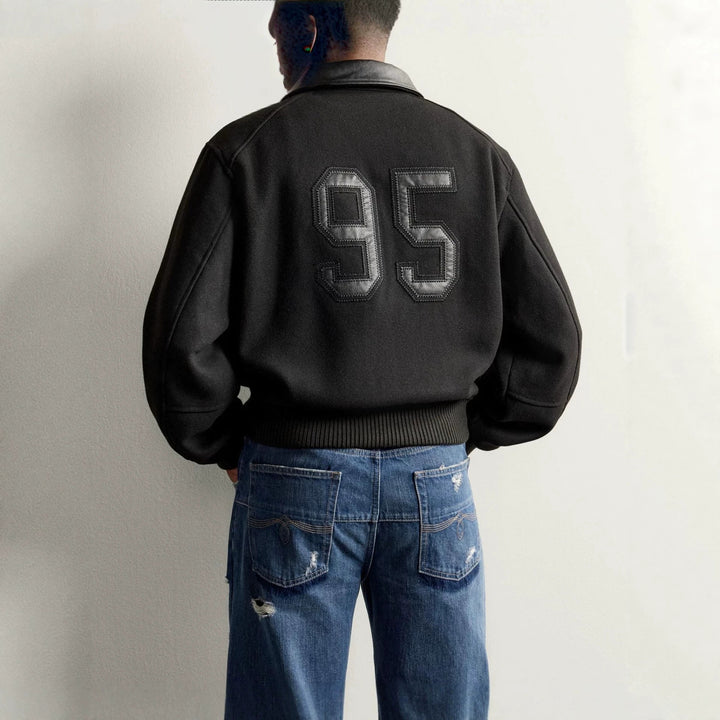 Herren Kurzblouson im Vintage-Bomberstil mit kontrastierendem Lederbesatz und Rippbündchen Drune