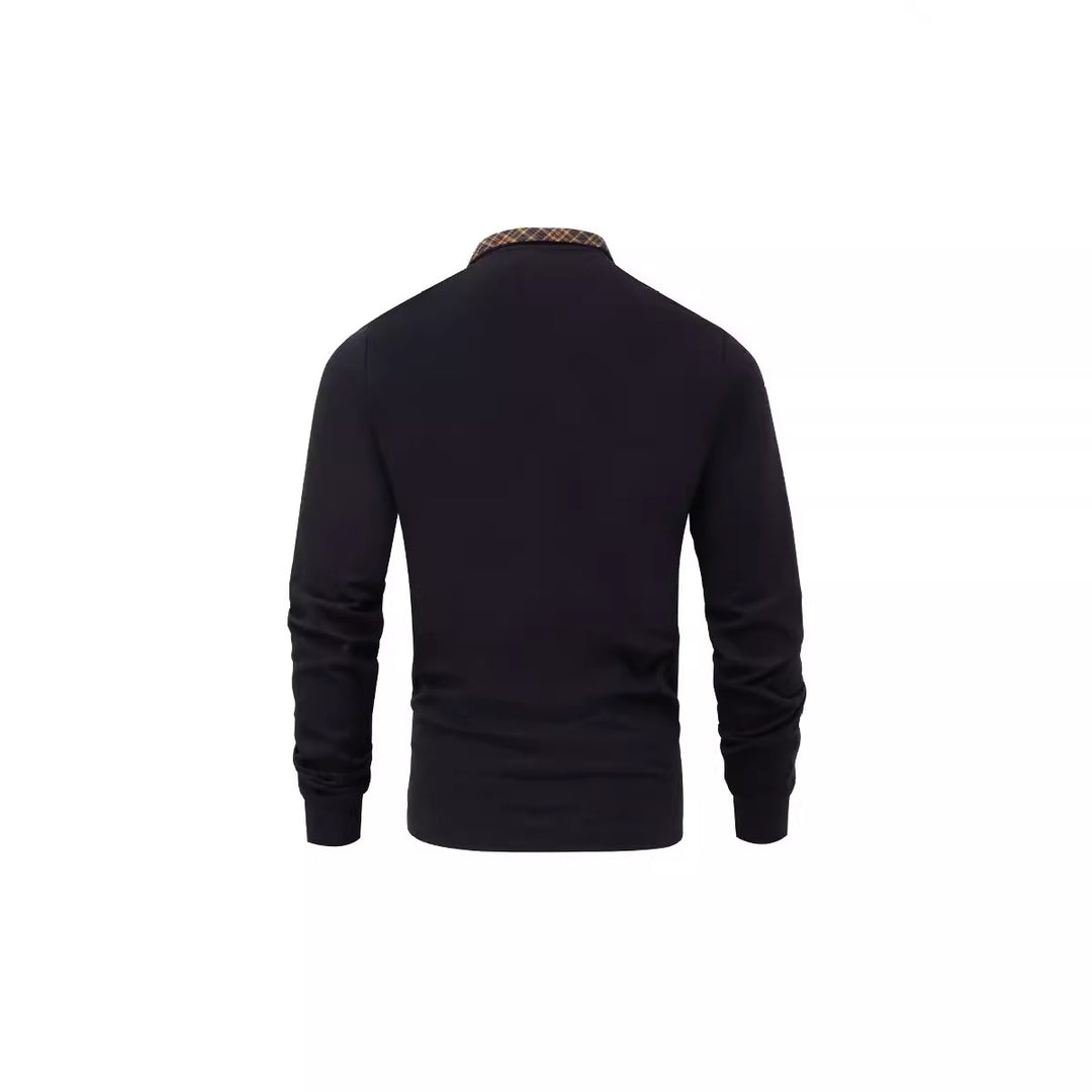 Herren Langarm-Halfzip-Pullover mit Troyerkragen und kariertem Innenkragen Drune