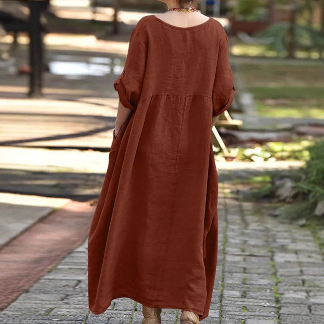 Damen längeres Kleid mit Knopfdetail und praktischen Taschen Drune