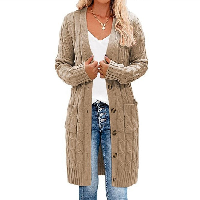 Damen Grobstrickcardigan mit Taschen und Knopfdetails Drune