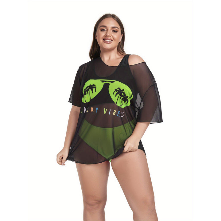Damen Netz-Strandkleid mit lässigem Aufdruck Drune