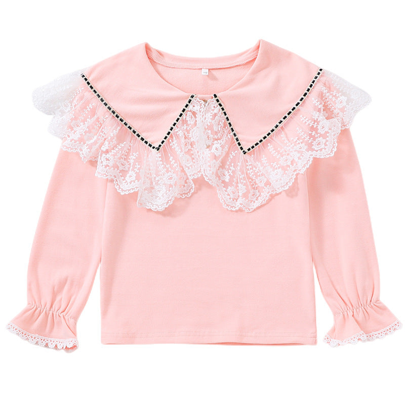 Damen Vintage Langarmshirt mit Spitzenkragen Drune