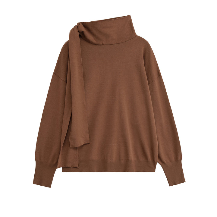 Damen lässiger Strickpullover mit asymmetrischem Kragen Drune