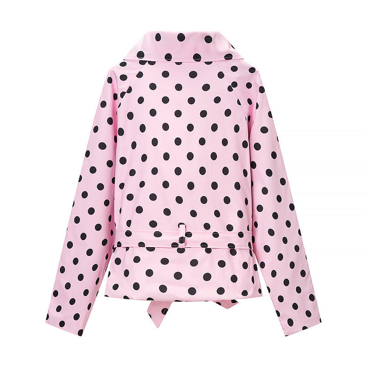 Damen Gepunkteter Trenchcoat-Style mit Bindegürtel und Ballonärmeln Drune