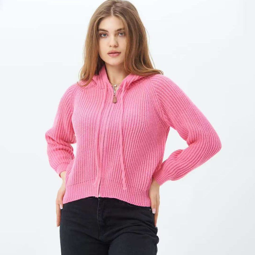 Damen Cropped Hoodie aus weichem Rippstrickmaterial mit praktischen Kordelzügen Drune