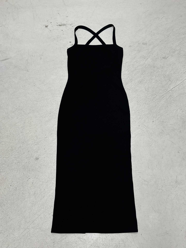 Damen Langarm-Maxikleid mit elegantem X-Rücken-Design und figurbetontem Schnitt Drune