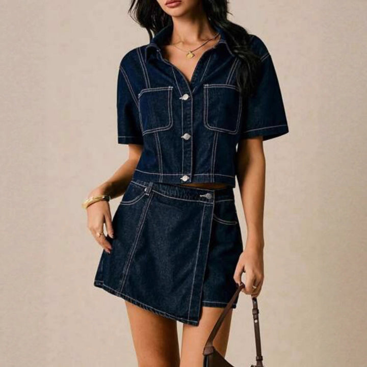 Damen Denim-Crop-Jacke mit praktischen Taschen und modernem Design Drune