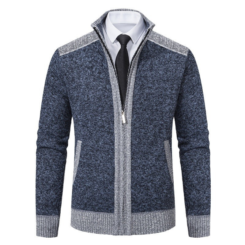 Herren elegante Strickjacke mit modernem Reißverschluss und hohem Kragen Drune