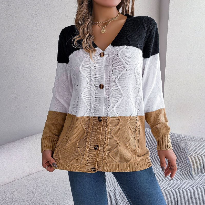 Drune | Farbblock Strickjacke mit Modernem Muster