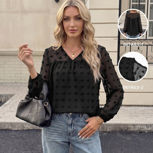 Damen Transparente Bluse mit Rüschendetails Drune