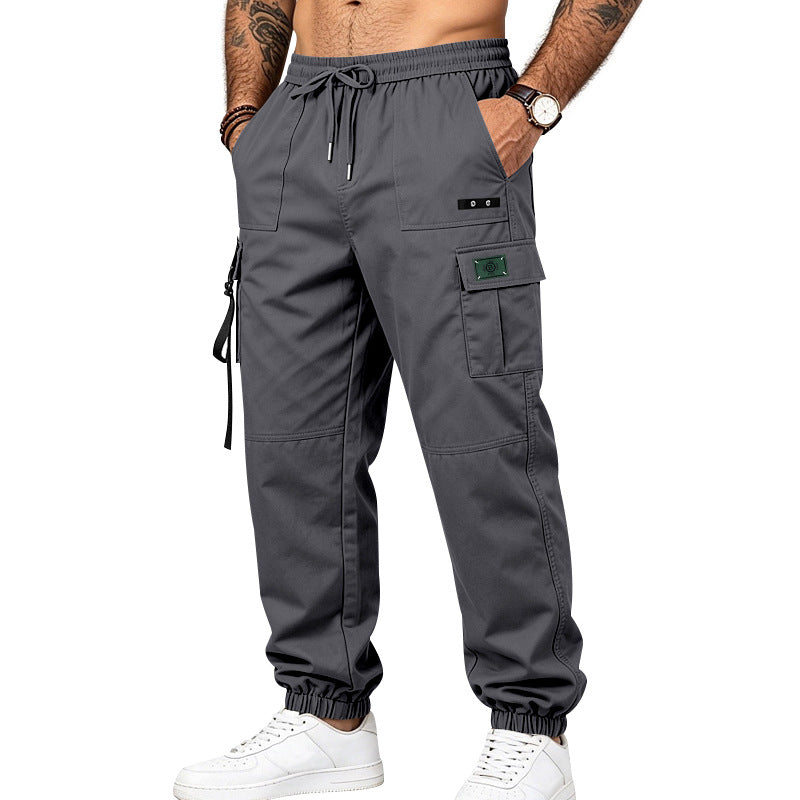 Herren Utility-Cargohose im Jogger-Stil mit elastischem Bund, Mehrfachtaschen und Beinriemen Drune