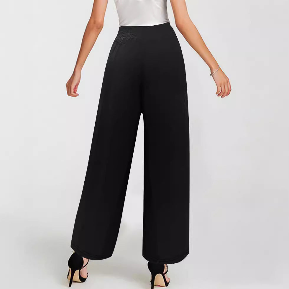 Damen Weite Leinenoptik‑Palazzohose mit hohem Smokbund, Kordelzug und Seitentaschen Drune