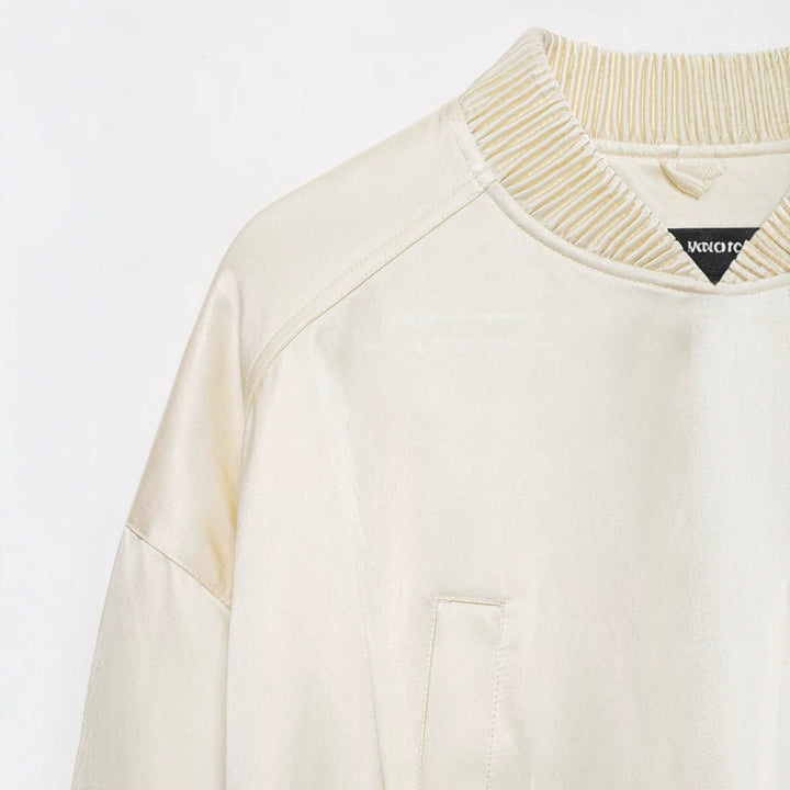 Damen Kurzer Satin-Bomber mit Oversize-Ballonärmeln und Rippkragen Drune