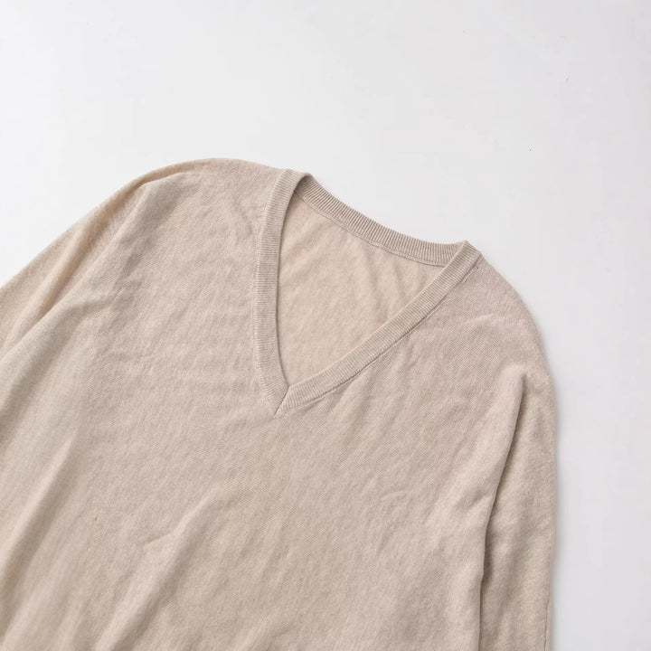 Damen Oversized V-Ausschnitt Feinstrickpullover mit Fledermausärmeln Drune