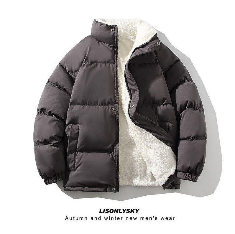 Herren nan gefütterte Winter-Steppjacke mit Teddyfutter, hohem Stehkragen und verdeckter Druckknopfleiste Drune