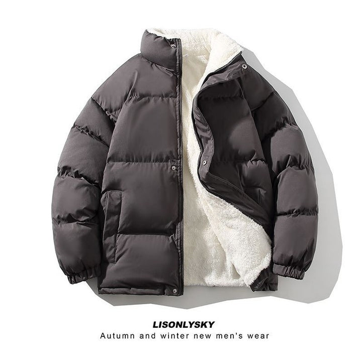 Herren nan gefütterte Winter-Steppjacke mit Teddyfutter, hohem Stehkragen und verdeckter Druckknopfleiste Drune