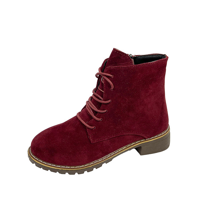 Damen modische Ankle-Stiefel aus Wildleder mit zusätzlichem Reißverschluss und leichter Profilsohle Drune