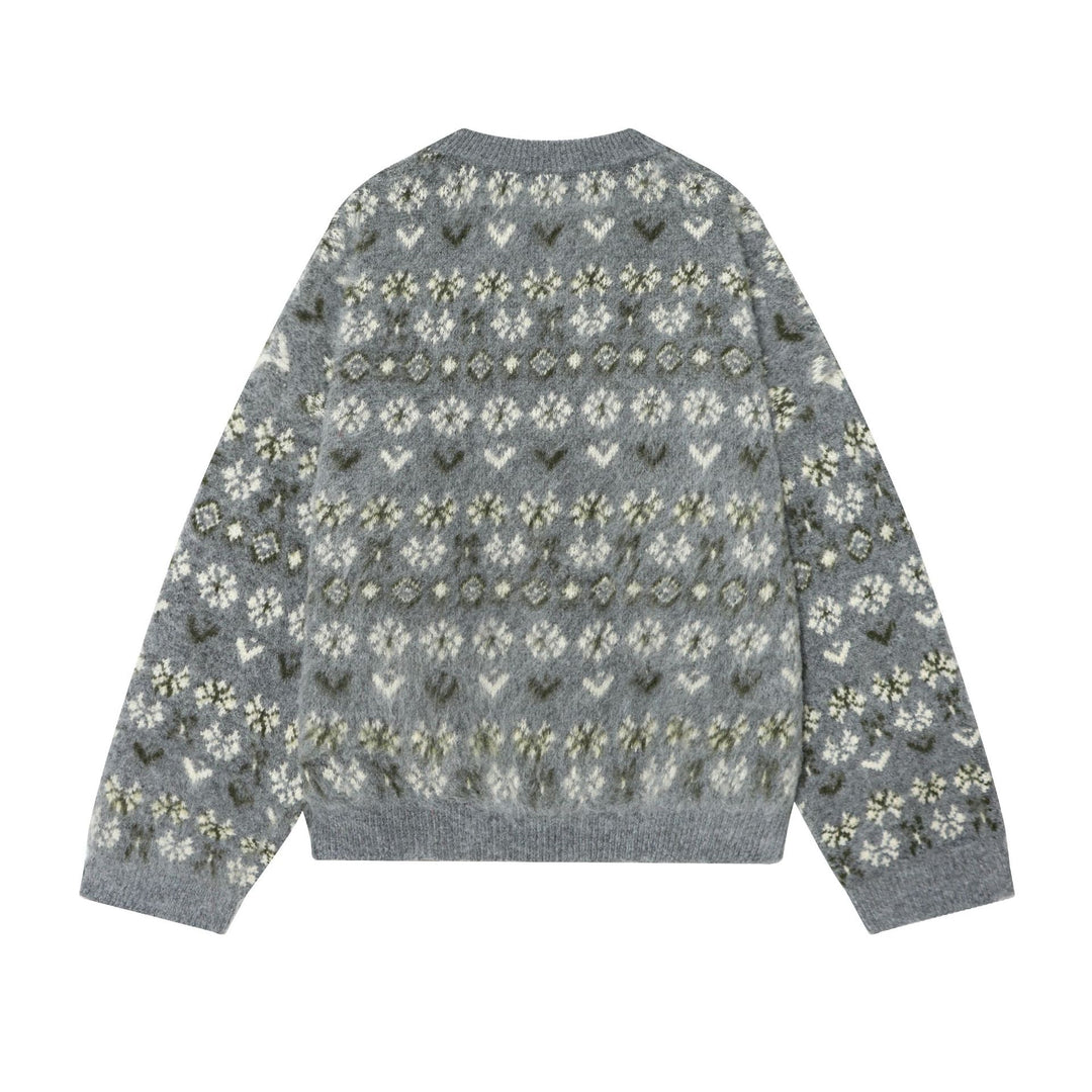 Damen nan gemusterter Norwegerpullover aus weichem Strickgarn mit Rundhalsausschnitt Drune