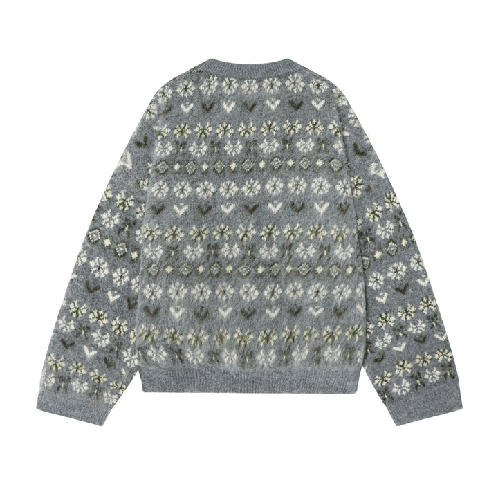 Damen nan gemusterter Norwegerpullover aus weichem Strickgarn mit Rundhalsausschnitt Drune