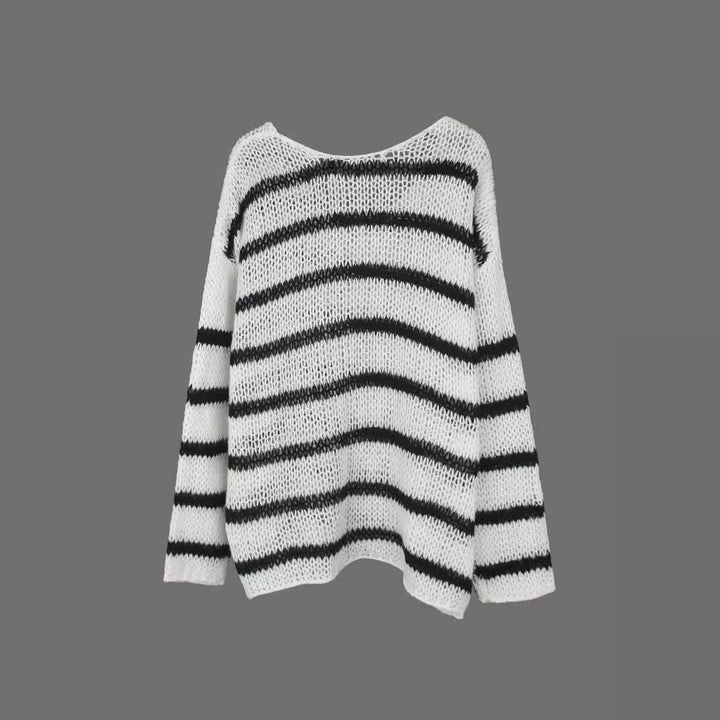 Damen lässiger Pullover mit luftiger Struktur und eleganten Streifen Drune