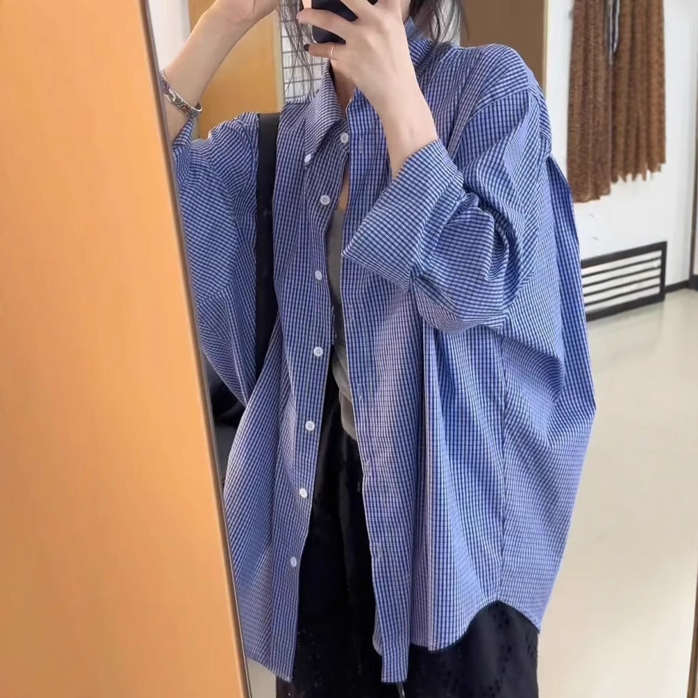 Damen Oversize-Hemd mit Vichy-Karo, weitem Fall und durchgehender Knopfleiste Drune