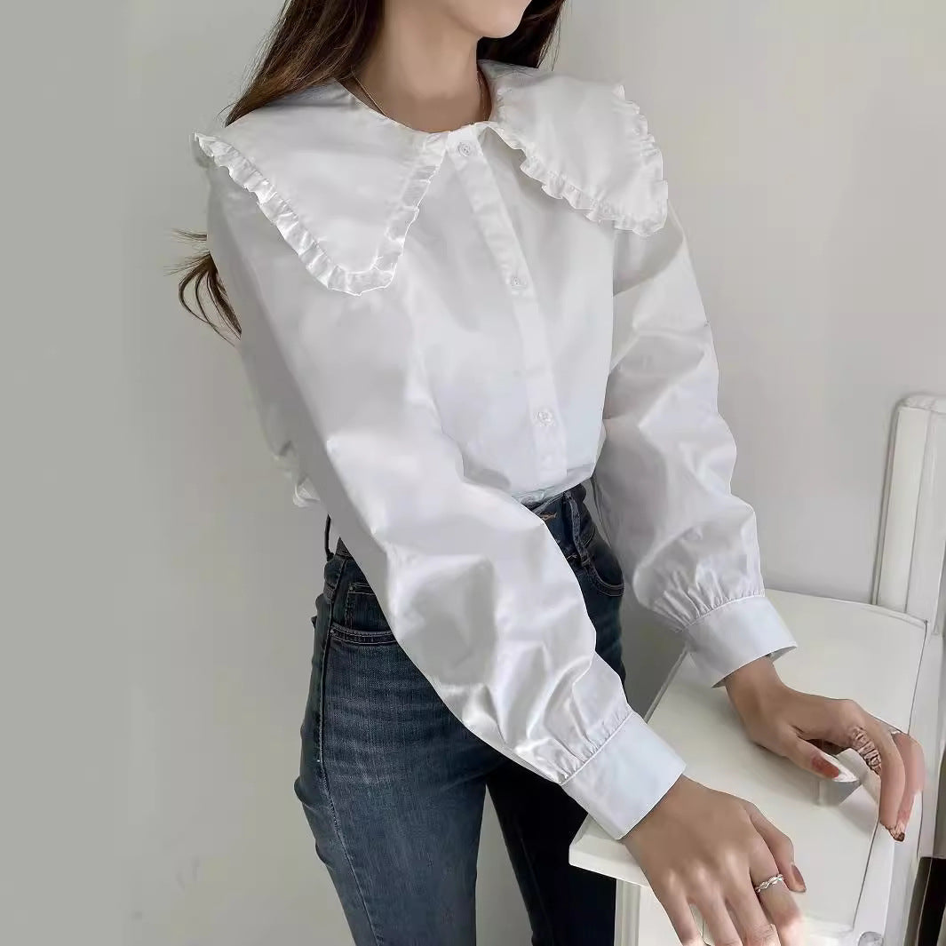 Damen Bluse mit übergroßem Rüschenkragen und fein gearbeitetem Tailoring Drune