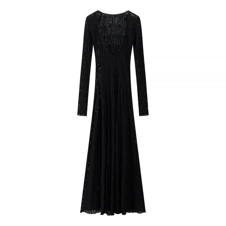 Damen nan figurbetontes Maxikleid aus floraler Spitze mit langer Ärmel und elegantem Rückenausschnitt Drune