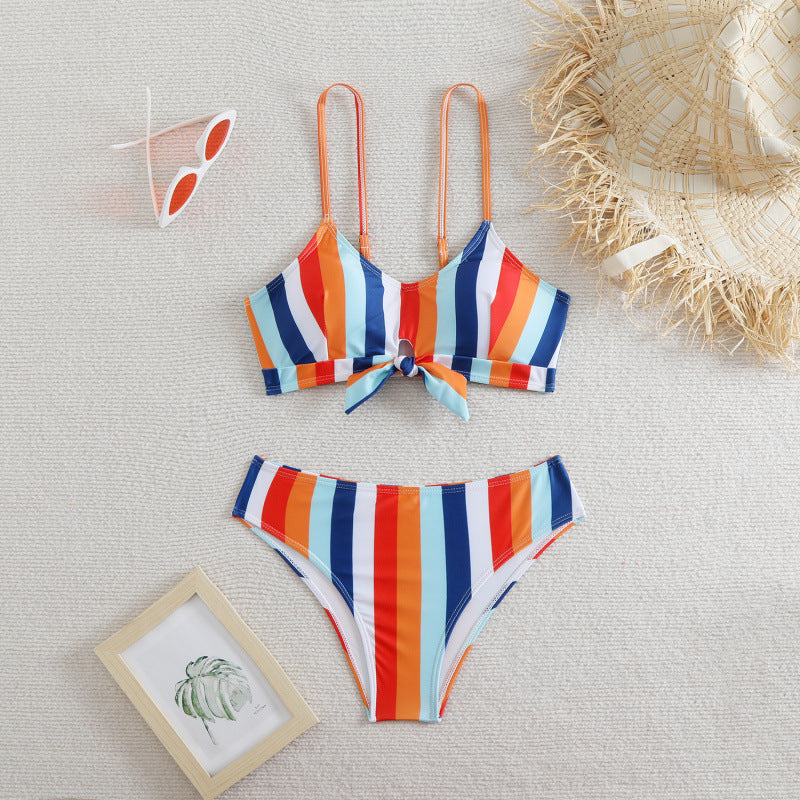 Damen Bikiniset mit eleganten Streifen und chicem Knoten Drune