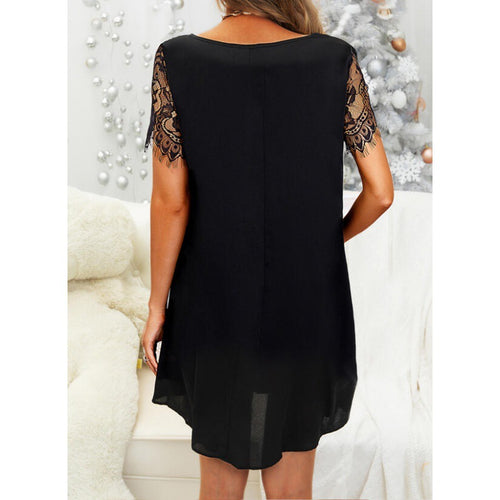 Damen elegantes V-Ausschnitt Shift-Kleid mit Spitzenärmeln Drune