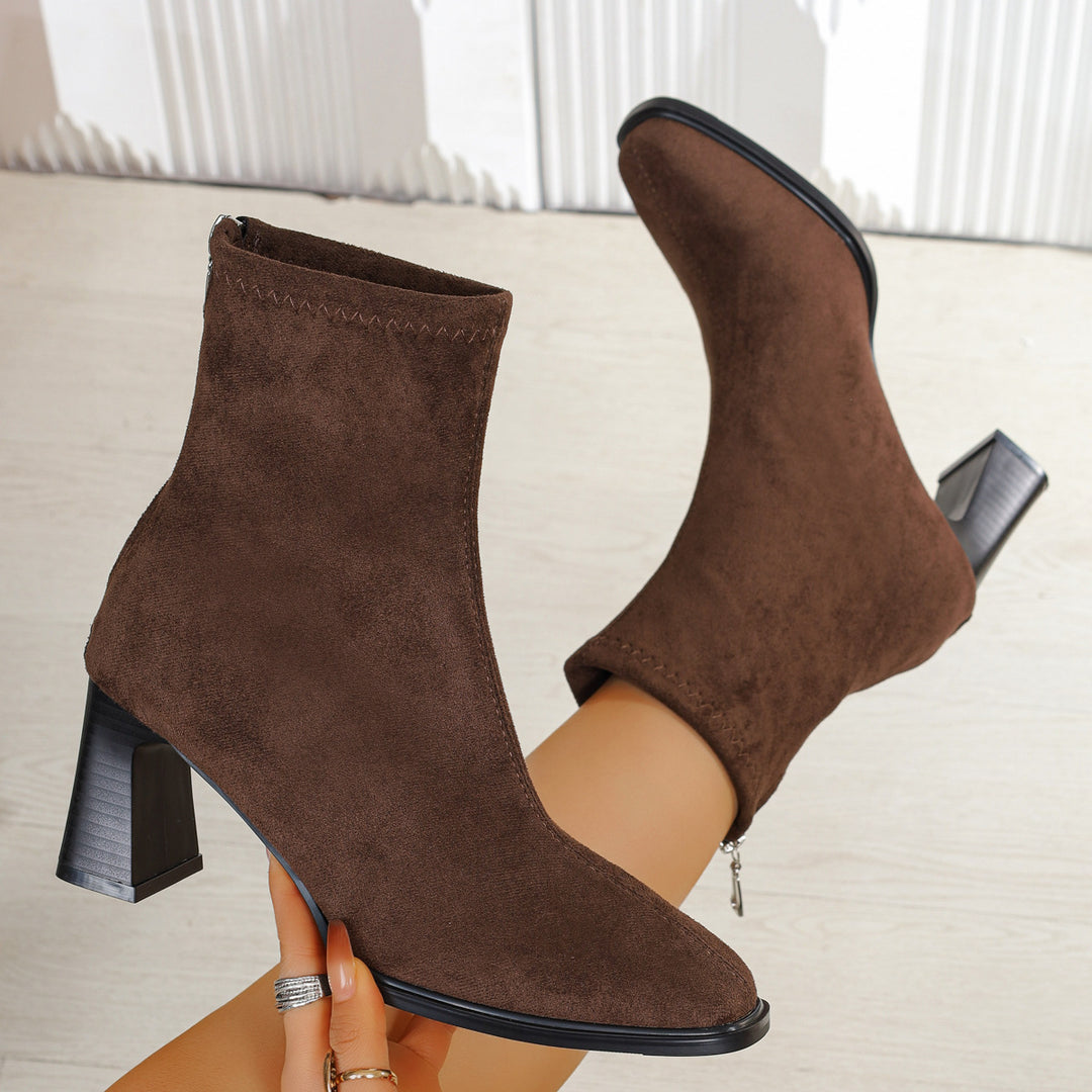 Damen Elegante Stiefeletten aus Wildleder mit Blockabsatz Drune