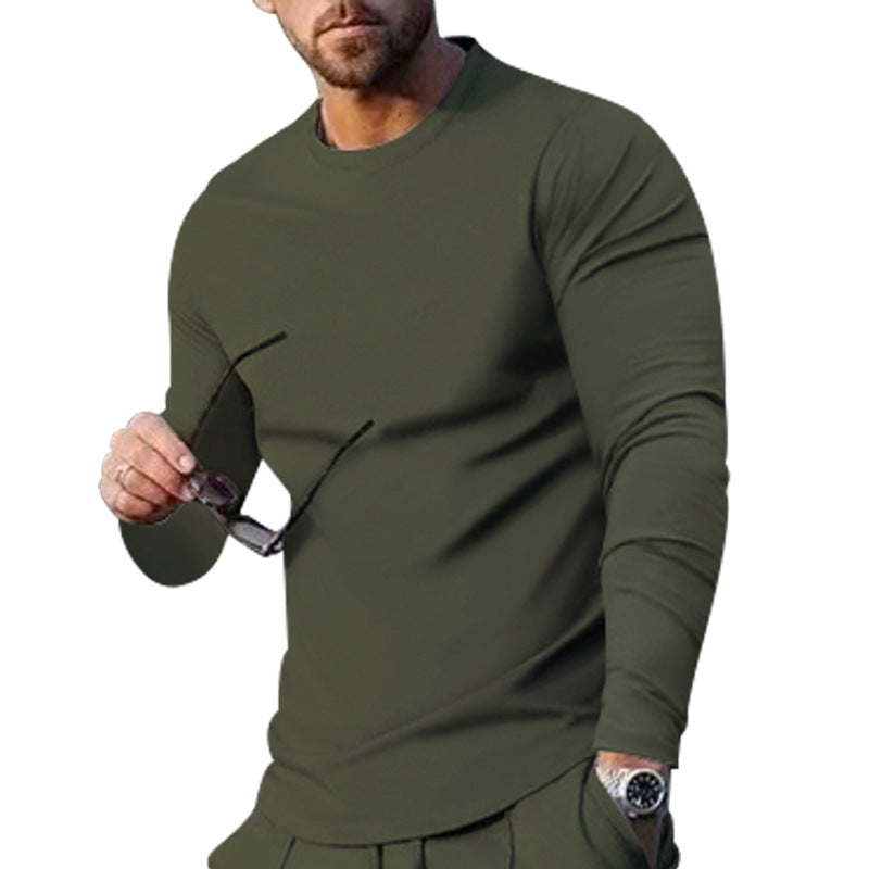 Herren nan schmal geschnittenes Langarmshirt mit Rundhalsausschnitt elastischem Baumwollstretch und verlängertem Saum Drune