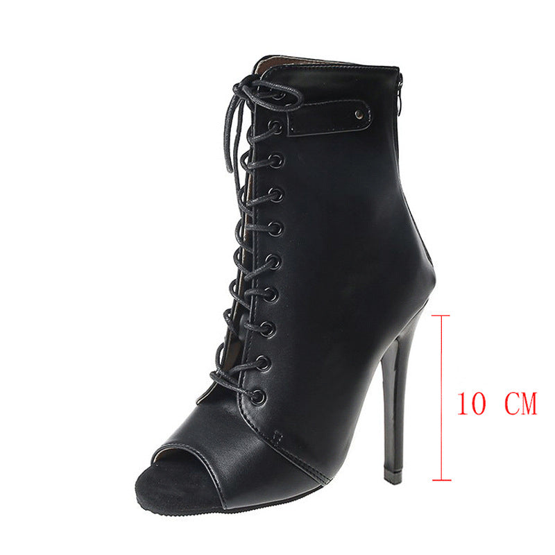 Damen Elegante Schnür-Ankleboots mit offenem Zehenbereich und schlankem Stilettoabsatz Drune