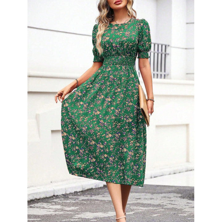 Damen Leichtes Blumendruck Maxi Kleid mit Smock-Taille Drune