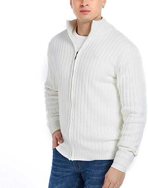 Herren Feinstrick-Cardigan mit durchgehendem Reißverschluss, Stehkragen und markanter Rippenstruktur Drune