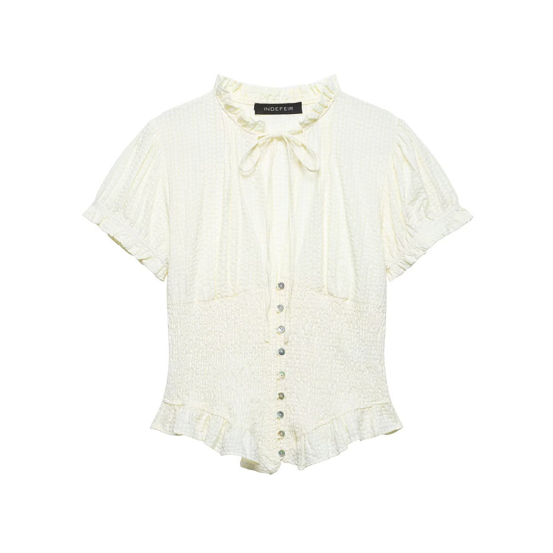 Damen Rüschenbluse mit geschlitztem Kragen und Knopfdetails Drune