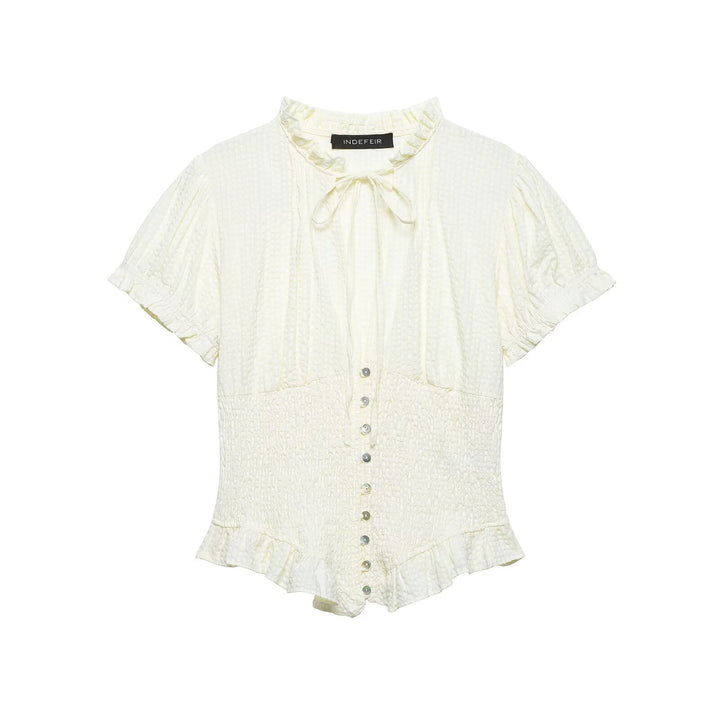 Damen Rüschenbluse mit geschlitztem Kragen und Knopfdetails Drune