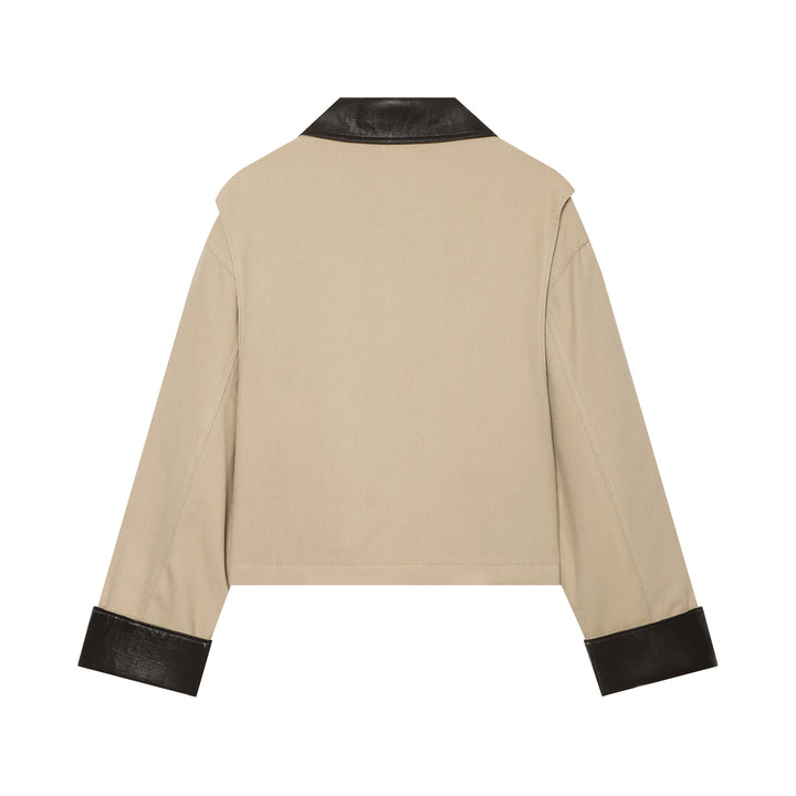 Damen Cropped Utility‑Jacke mit gesteppter Innenseite und kontrastierendem Lederkragen Drune