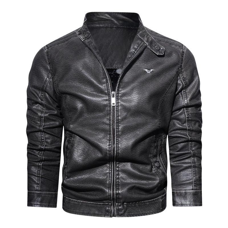 Herren Kunstleder-Bikerblouson mit strukturiertem Finish, gesteppter Ärmelpartie und Stehkragen Drune