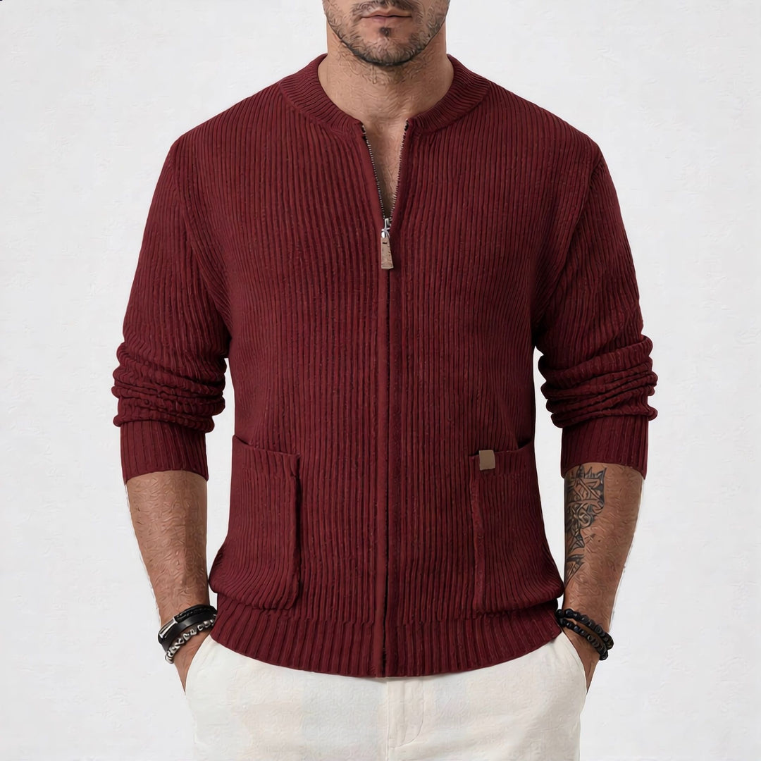 Herren Gerippte Strickjacke mit Frontreißverschluss und aufgesetzten Taschen Drune