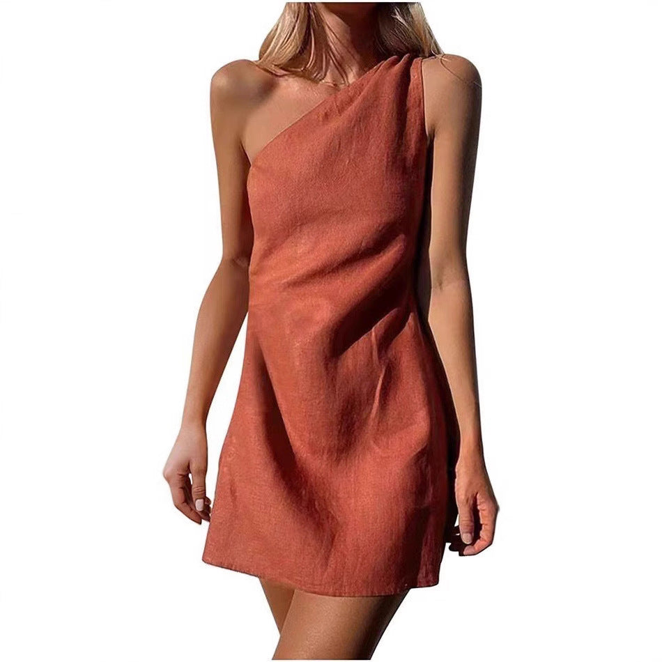 Damen Einseitiges Minikleid mit asymmetrischem Schnitt und schmalem Träger Drune