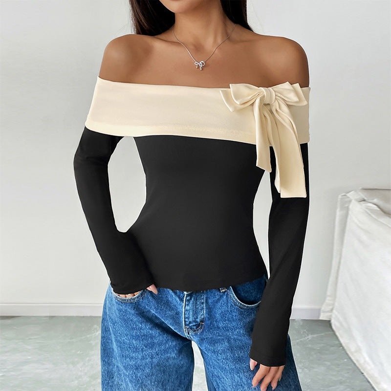 Damen Off-Shoulder Oberteil mit Schleifen-Detail Drune