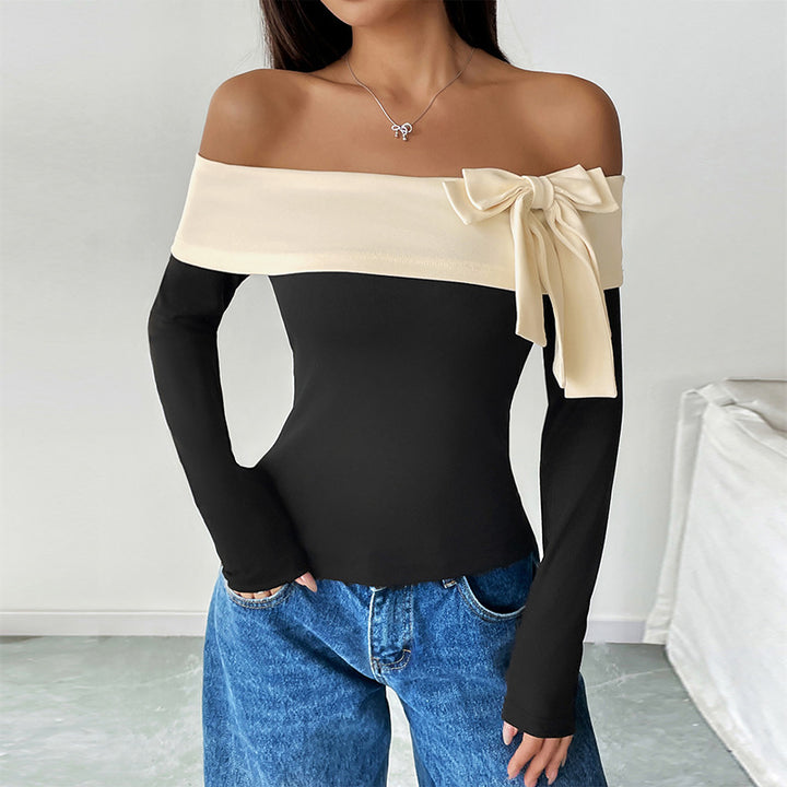 Damen Off-Shoulder Oberteil mit Schleifen-Detail Drune