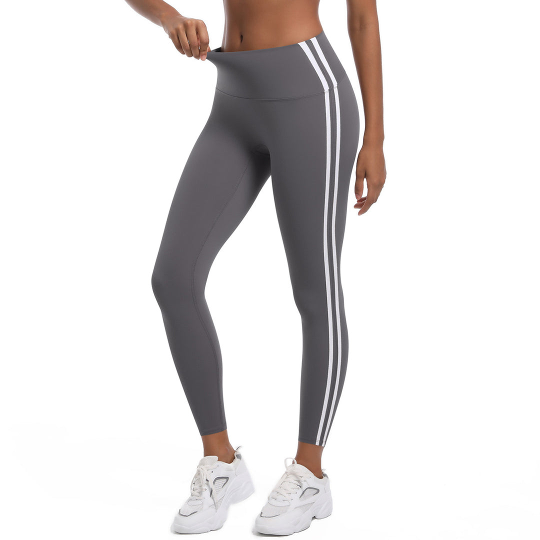 Damen Hochtaillierte Sportleggings mit atmungsaktivem Material und seitlichen Streifen Drune