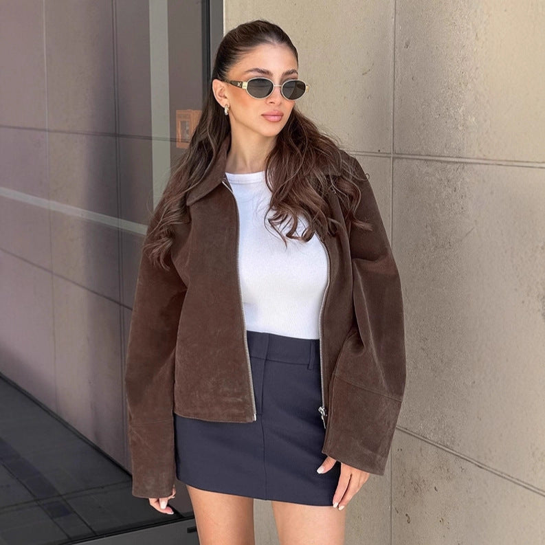 Damen Suede Jacke mit großzügigem Schnitt und eleganten Details Drune