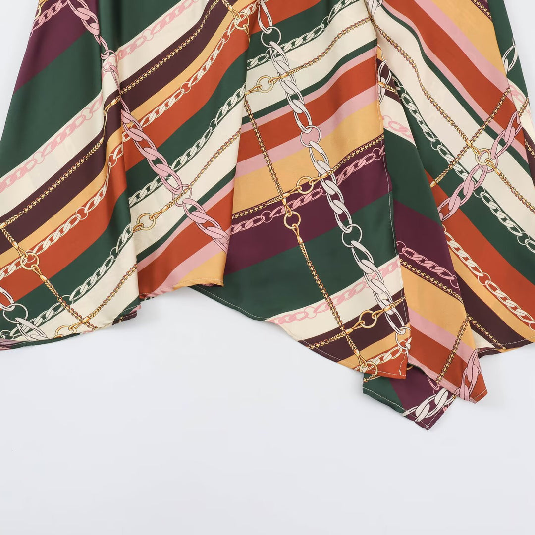 Damen Asymmetrischer Midirock mit Ketten‑Print und fließender Satin‑Optik Drune