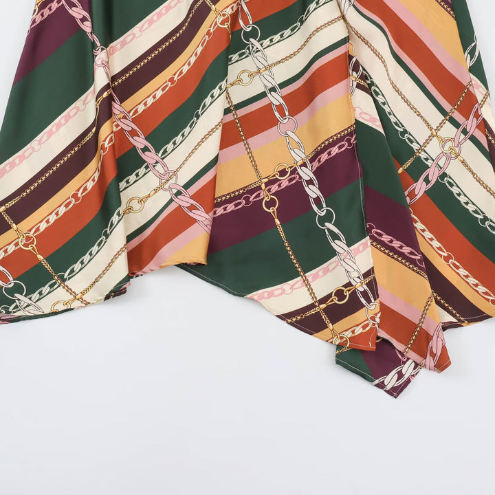 Damen Asymmetrischer Midirock mit Ketten‑Print und fließender Satin‑Optik Drune