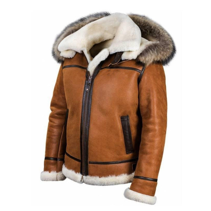 Damen Wildlederoptik Fliegerjacke mit Kunstfellkapuze und Schnallen Drune