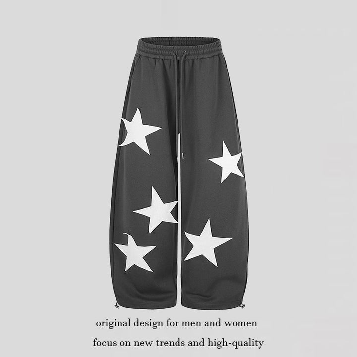 Damen weite Stern-Print Jogginghose mit Tunnelzug, Kordel und verstellbarem Saum Drune