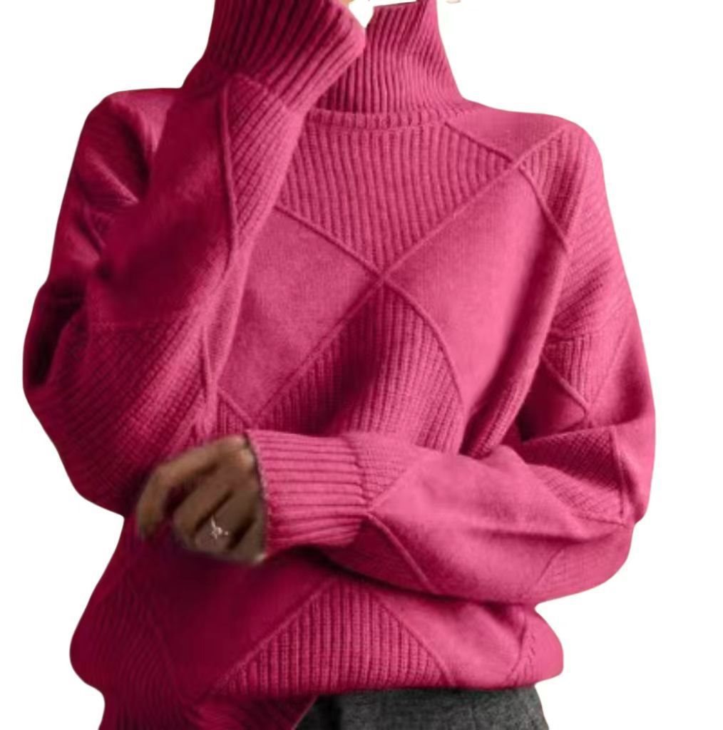 Damen kuscheliger Stehkragenpullover mit strukturiertem Strickmuster Drune